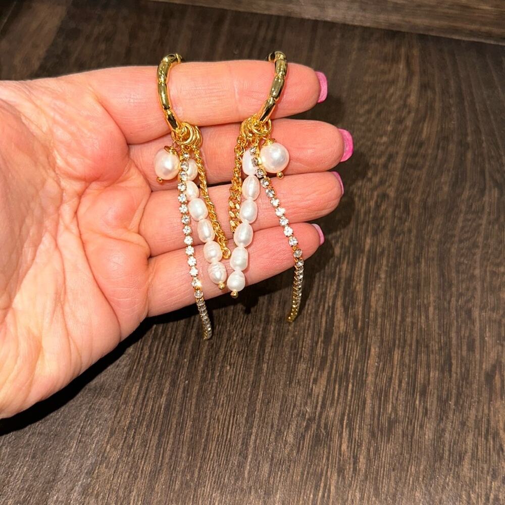 Adornia hoop earrings with drop pearls